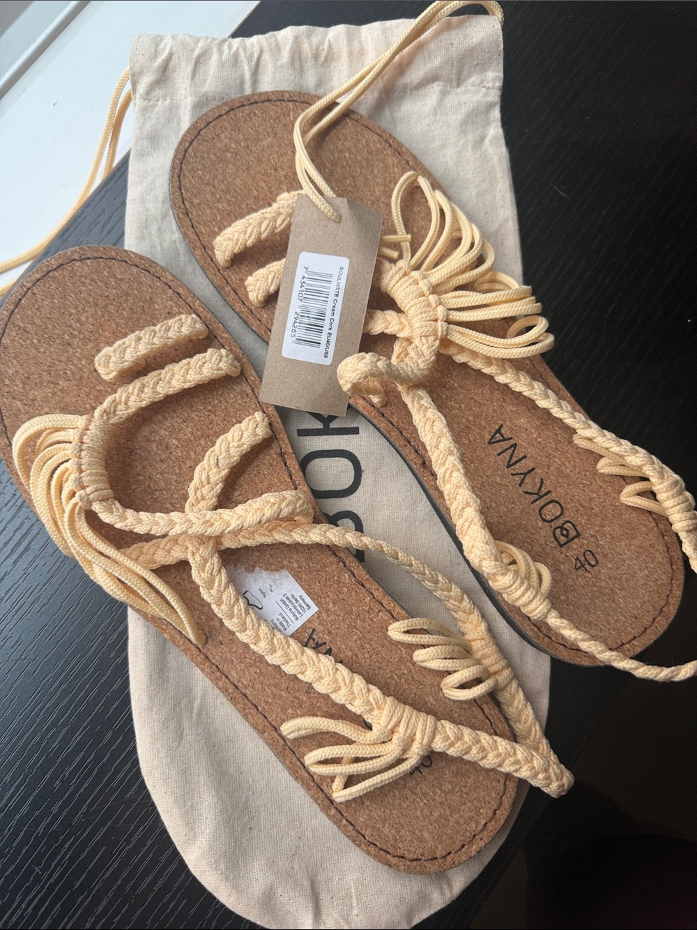 Bokyna Soulmate Braided Strappy Women's Sandal with Cork Footbed, Cream, 9 - Picture 5 of 5